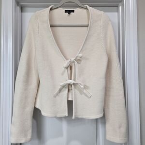 Miou Muse Cream Tie-Front Knit Cardigan